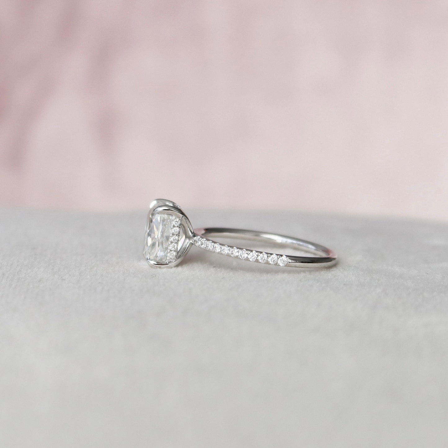 2 CT Elongated Cushion Hidden Halo & Pave Moissanite Engagement Ring