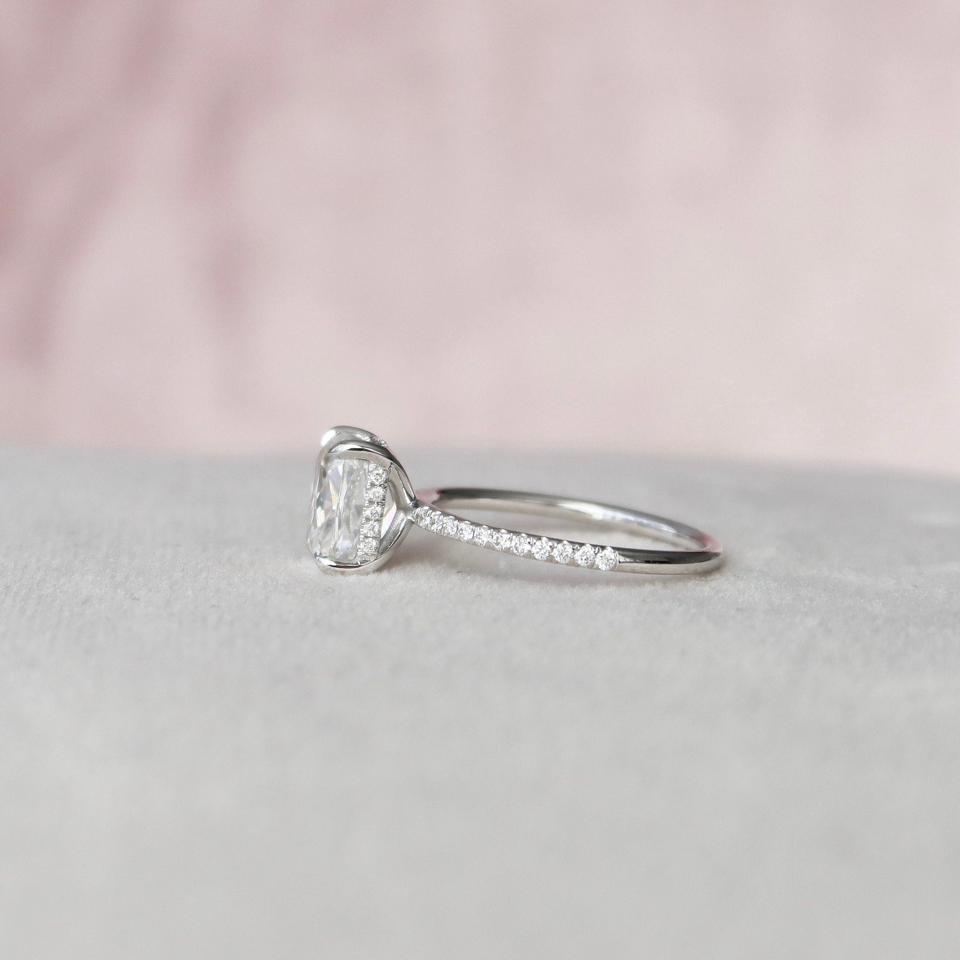 2 CT Elongated Cushion Hidden Halo & Pave Moissanite Engagement Ring