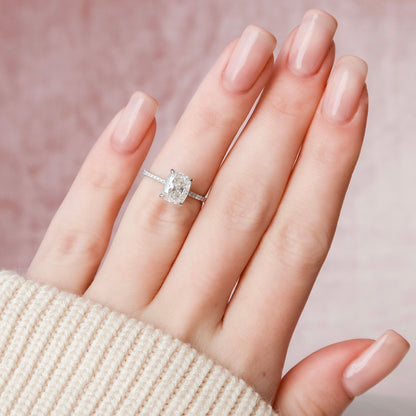 2 CT Elongated Cushion Hidden Halo & Pave Moissanite Engagement Ring