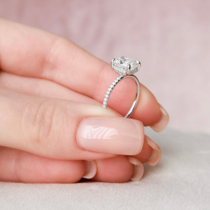2 CT Elongated Cushion Hidden Halo & Pave Moissanite Engagement Ring
