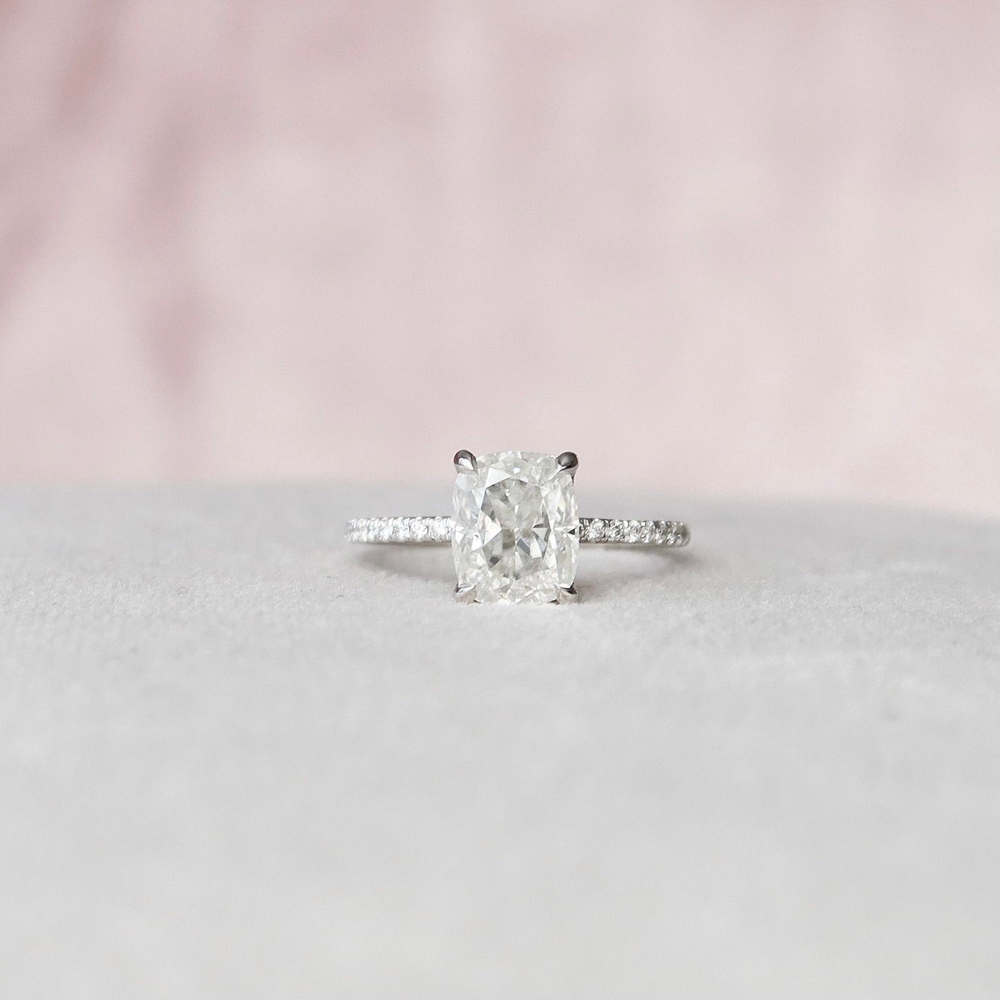 2 CT Elongated Cushion Hidden Halo & Pave Moissanite Engagement Ring