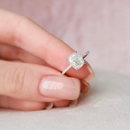 2 CT Elongated Cushion Hidden Halo & Pave Moissanite Engagement Ring