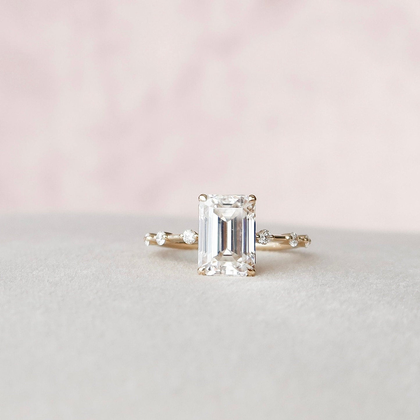 3 CT Emerald Dainty Pave Moissanite Engagement Ring