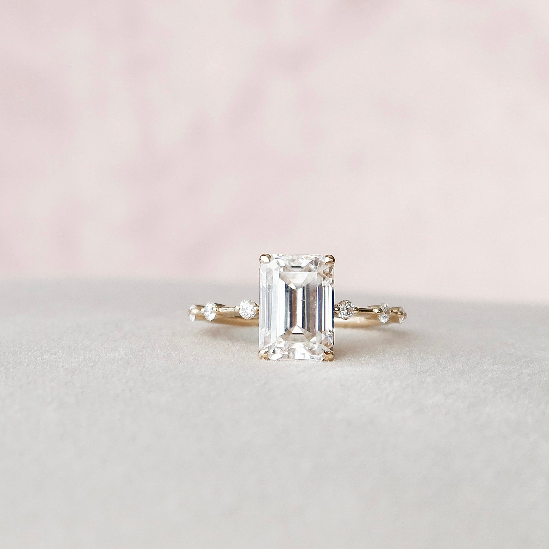 3 CT Emerald Dainty Pave Moissanite Engagement Ring