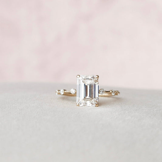 3 CT Emerald Dainty Pave Moissanite Engagement Ring