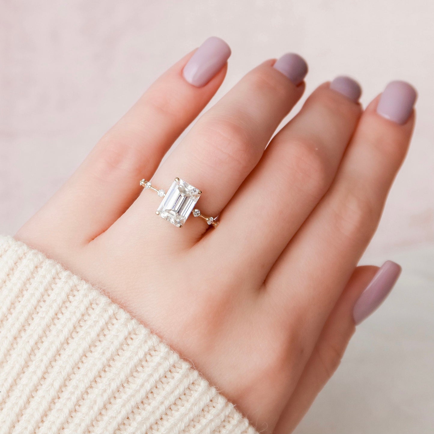 3 CT Emerald Dainty Pave Moissanite Engagement Ring