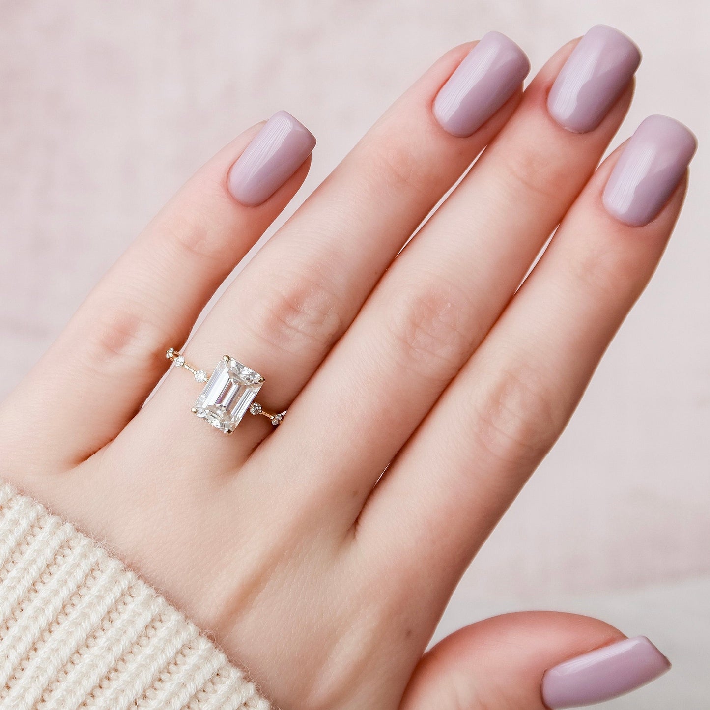 3 CT Emerald Dainty Pave Moissanite Engagement Ring