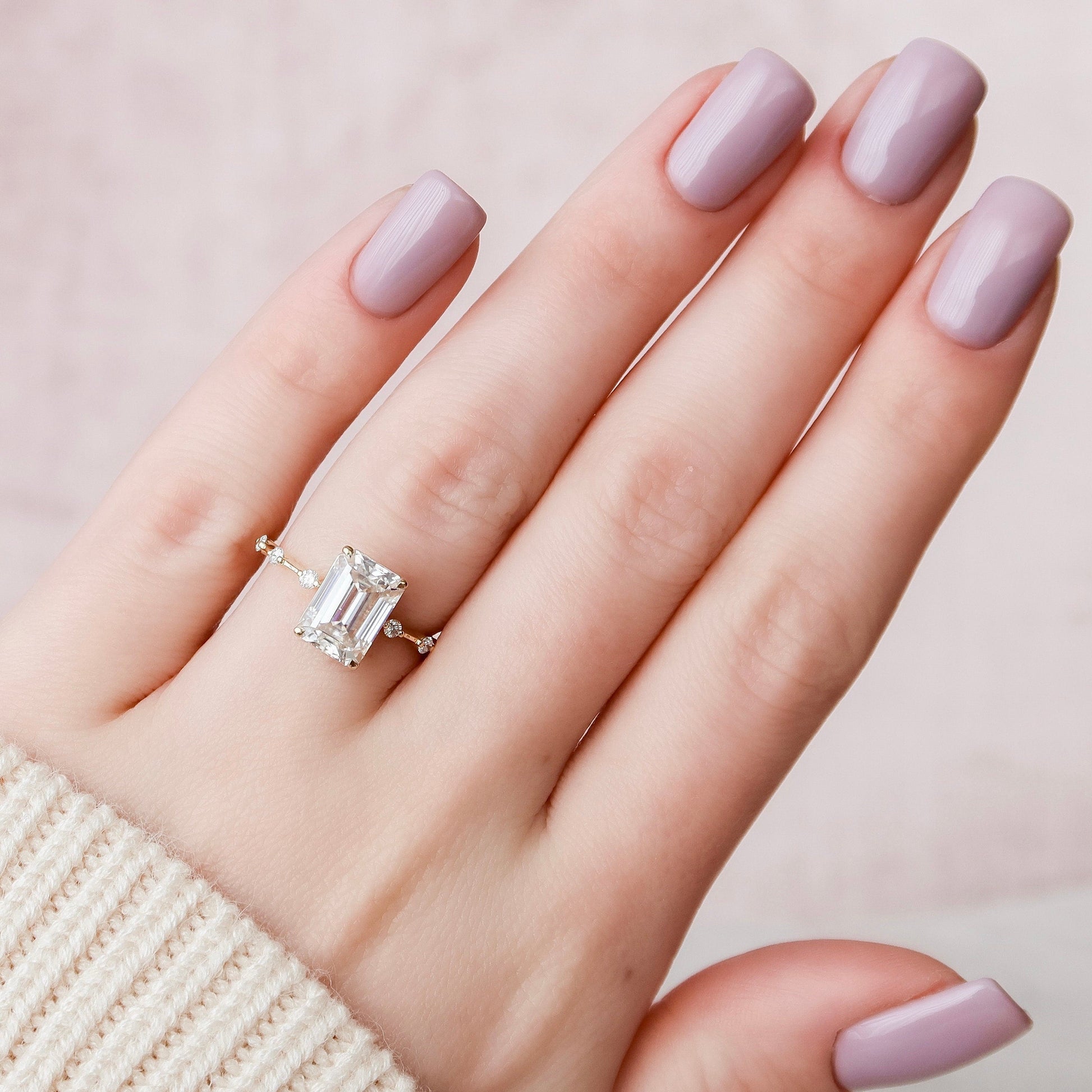 3 CT Emerald Dainty Pave Moissanite Engagement Ring