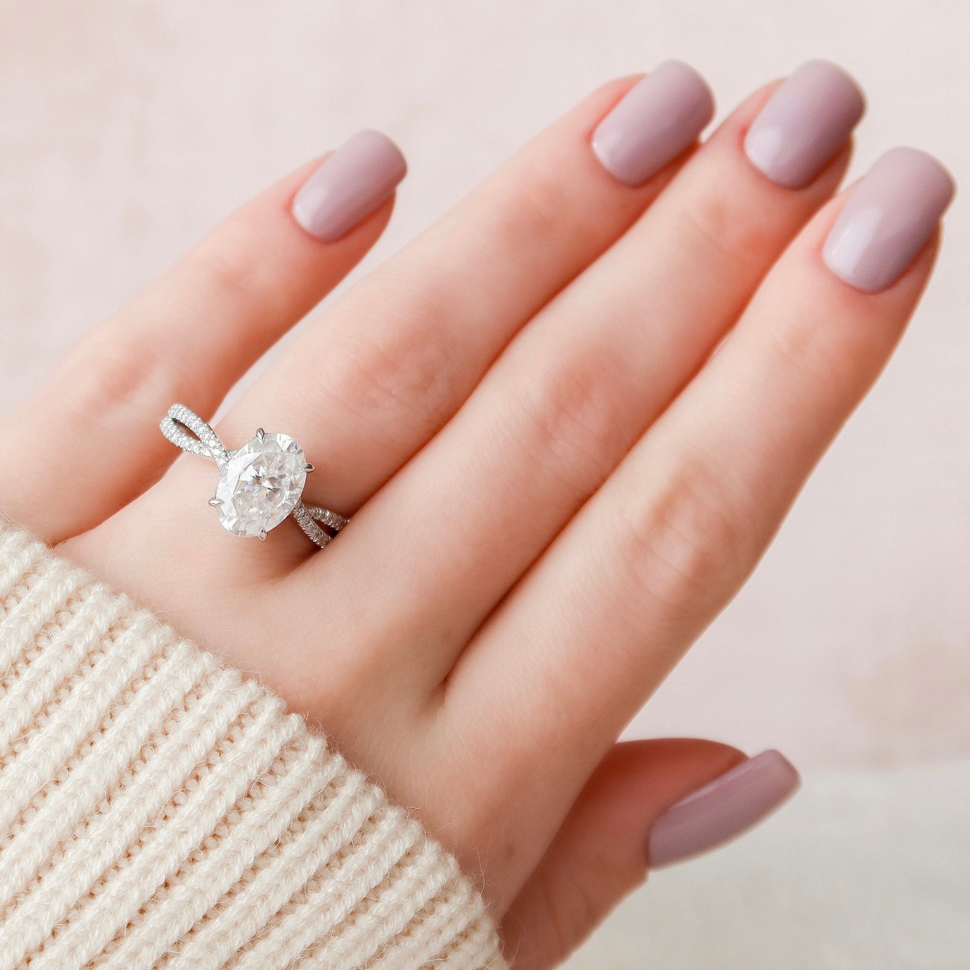 3 CT Oval Hidden Halo & Criss Cross Pave Moissanite Engagement Ring