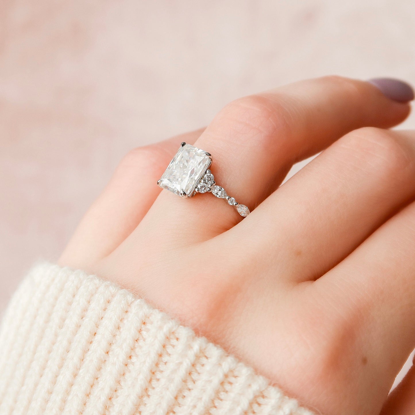 3.5 CT Radiant Cluster Moissanite Engagement Ring
