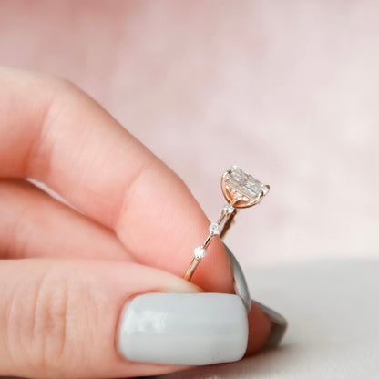 1.5 CT Radiant Dainty Pave Moissanite Engagement Ring