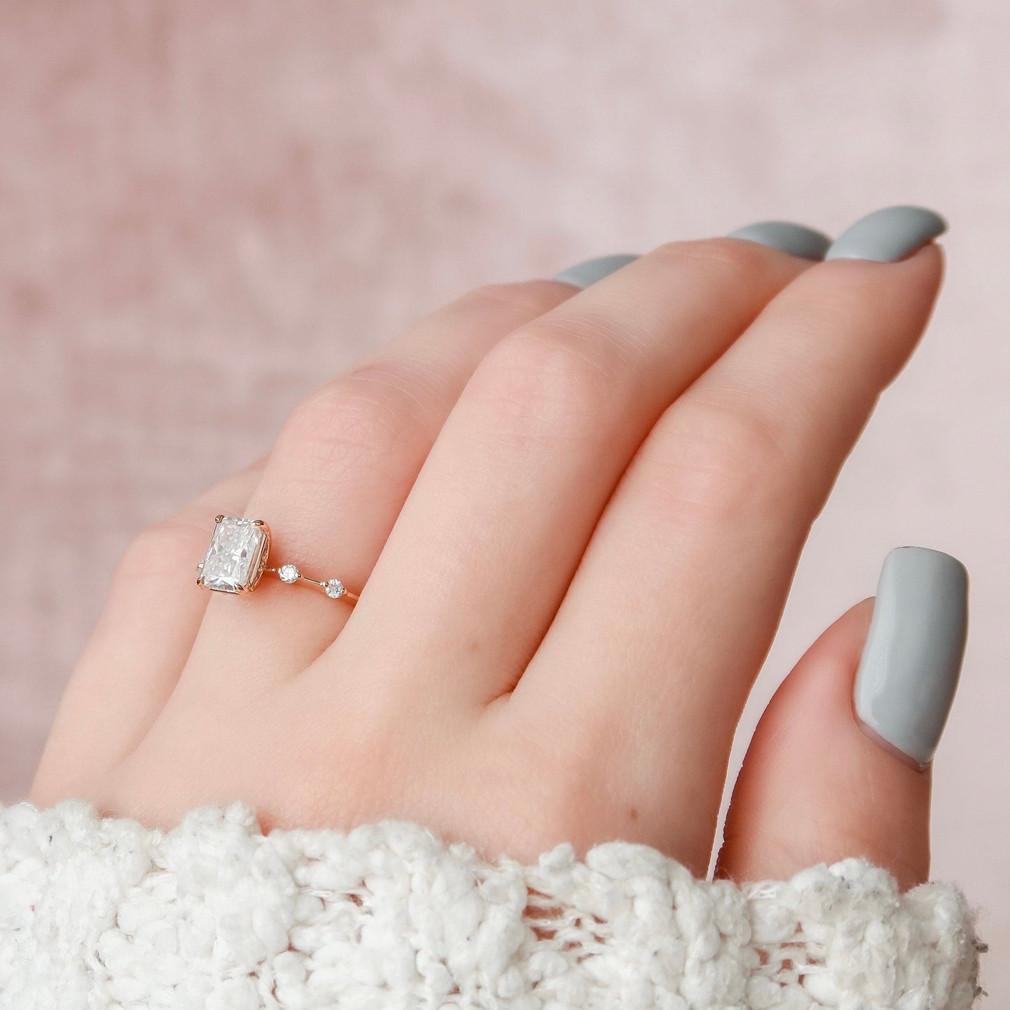 1.5 CT Radiant Dainty Pave Moissanite Engagement Ring