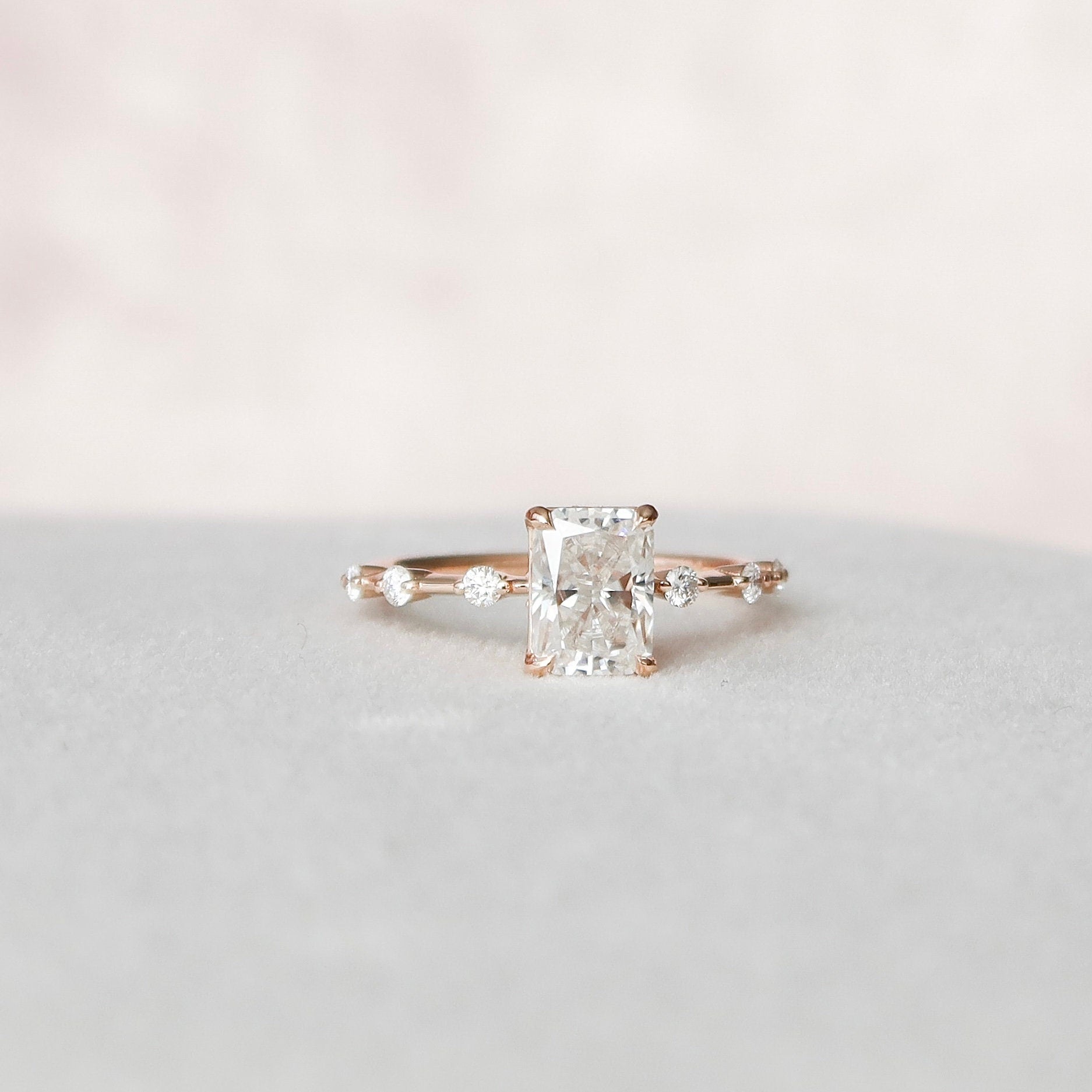 1.5 CT Radiant Dainty Pave Moissanite Engagement Ring