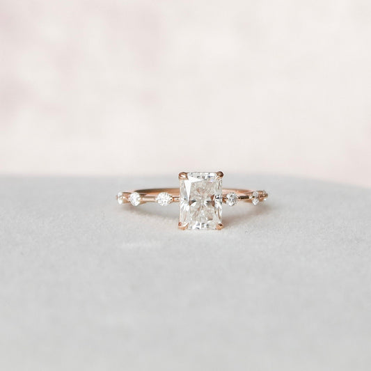 1.5 CT Radiant Dainty Pave Moissanite Engagement Ring