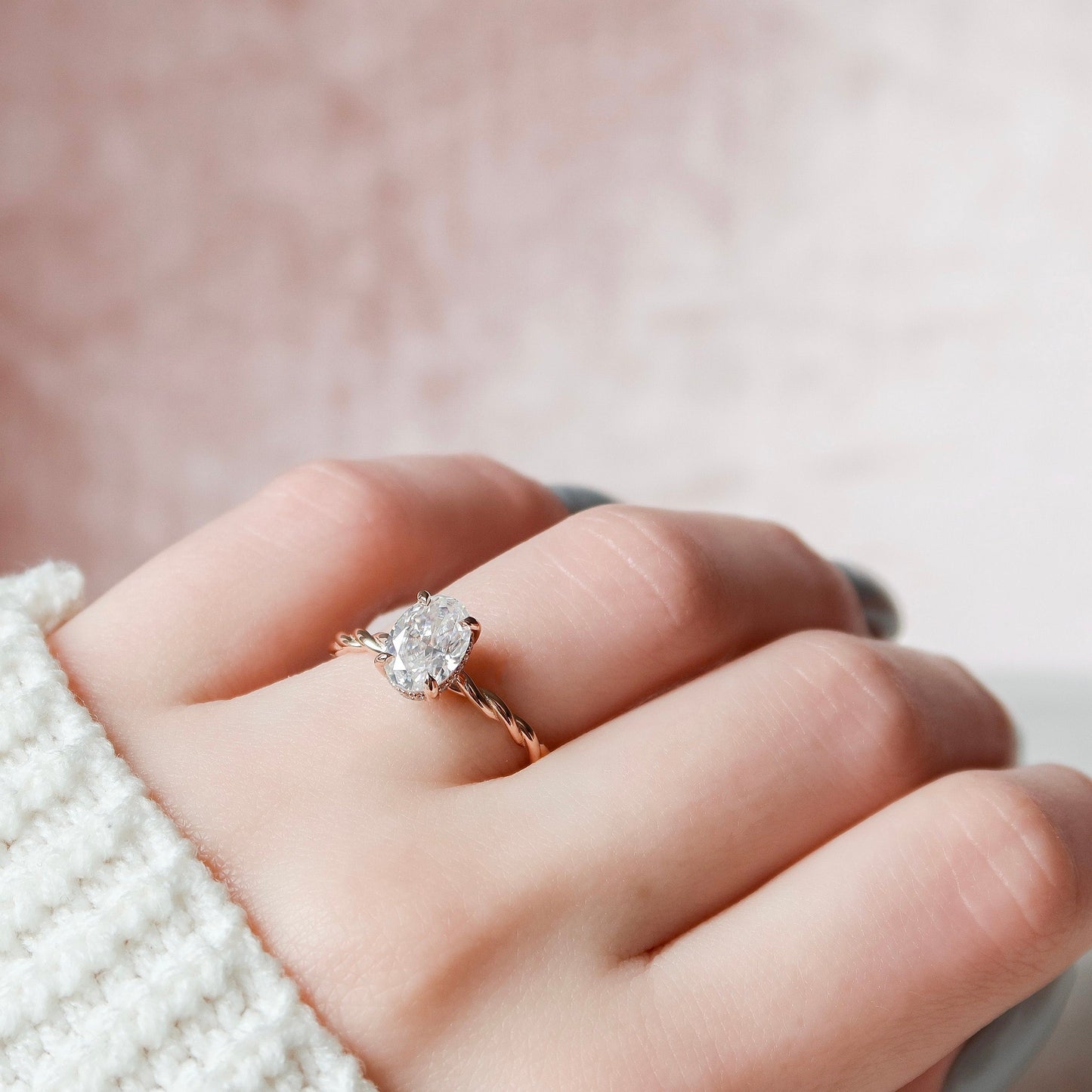 1.5 CT Oval Hidden Halo Moissanite Engagement Ring