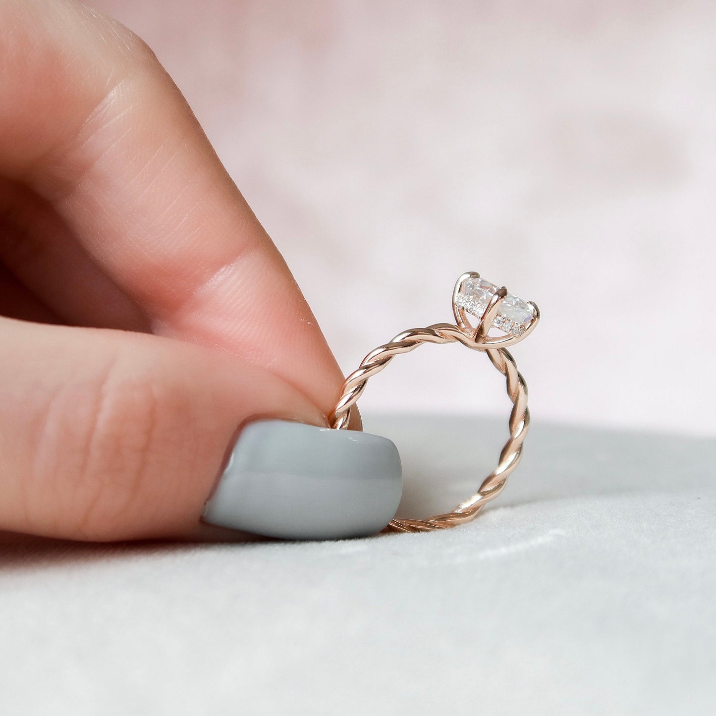1.5 CT Oval Hidden Halo Moissanite Engagement Ring