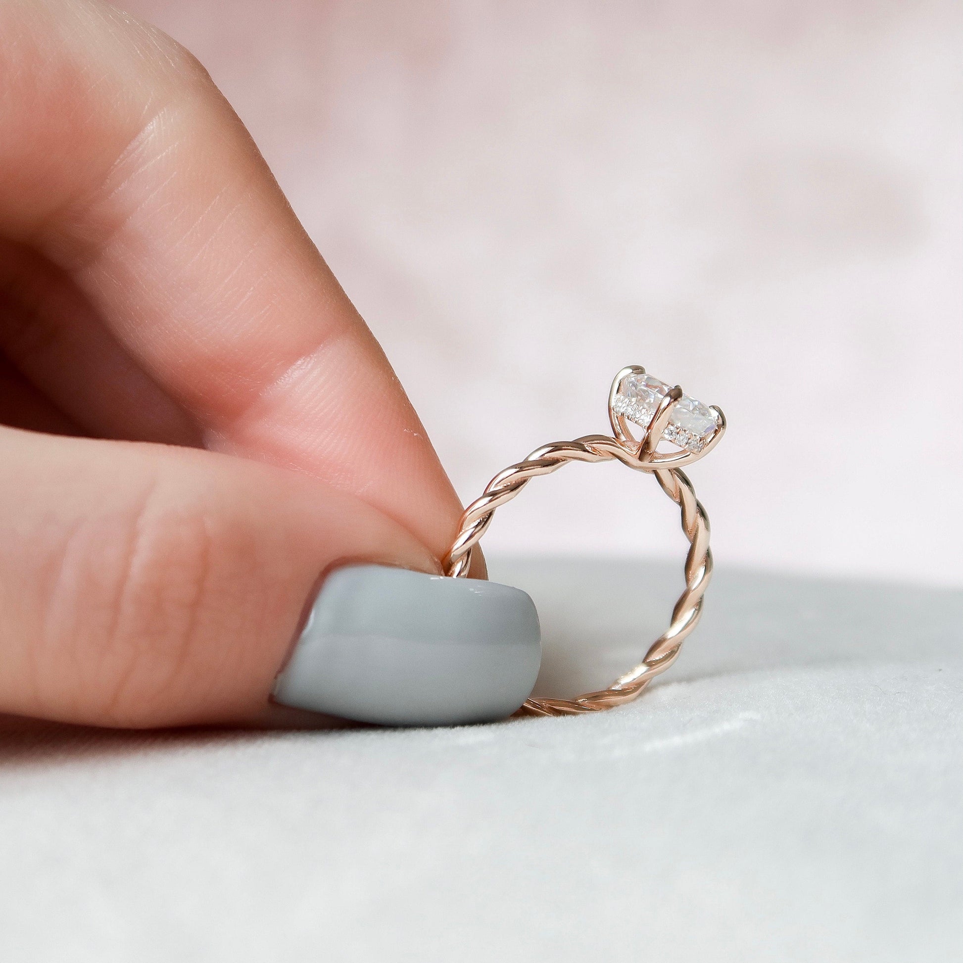 1.5 CT Oval Hidden Halo Moissanite Engagement Ring