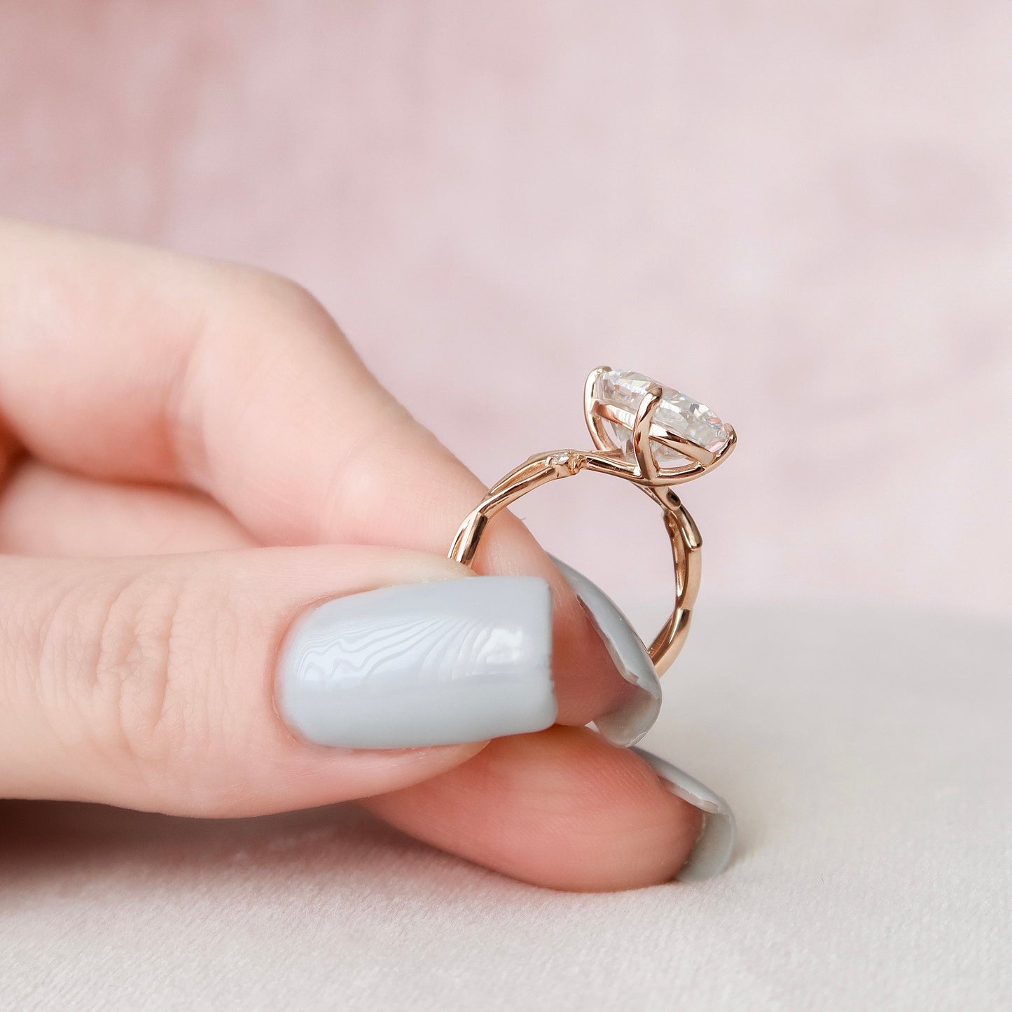 5 CT Oval Twig Pave Moissanite Engagement Ring