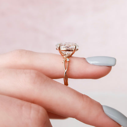 5 CT Oval Twig Pave Moissanite Engagement Ring