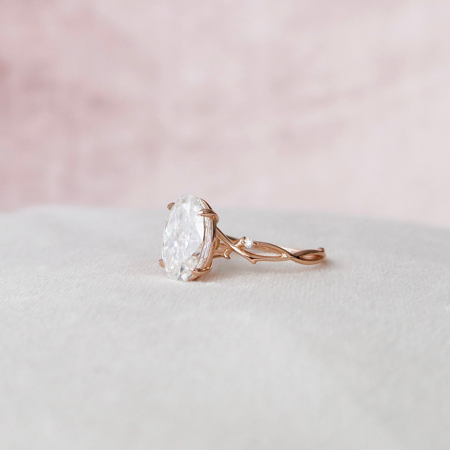 5 CT Oval Twig Pave Moissanite Engagement Ring
