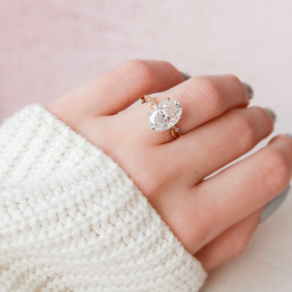 5 CT Oval Twig Pave Moissanite Engagement Ring