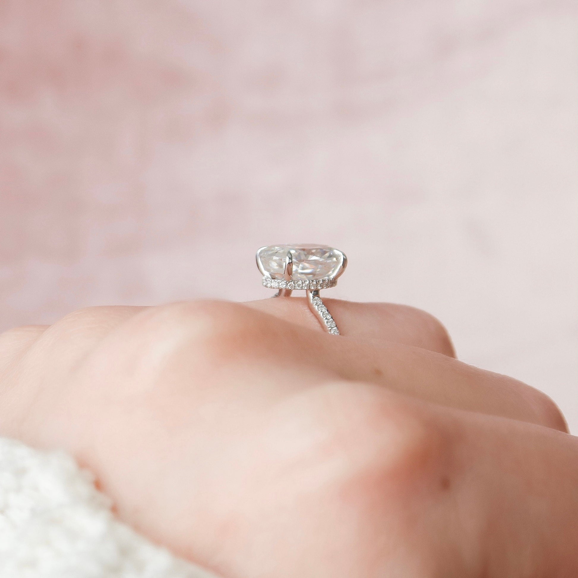 3.5 CT Oval Hidden Halo & Pave Moissanite Engagement Ring
