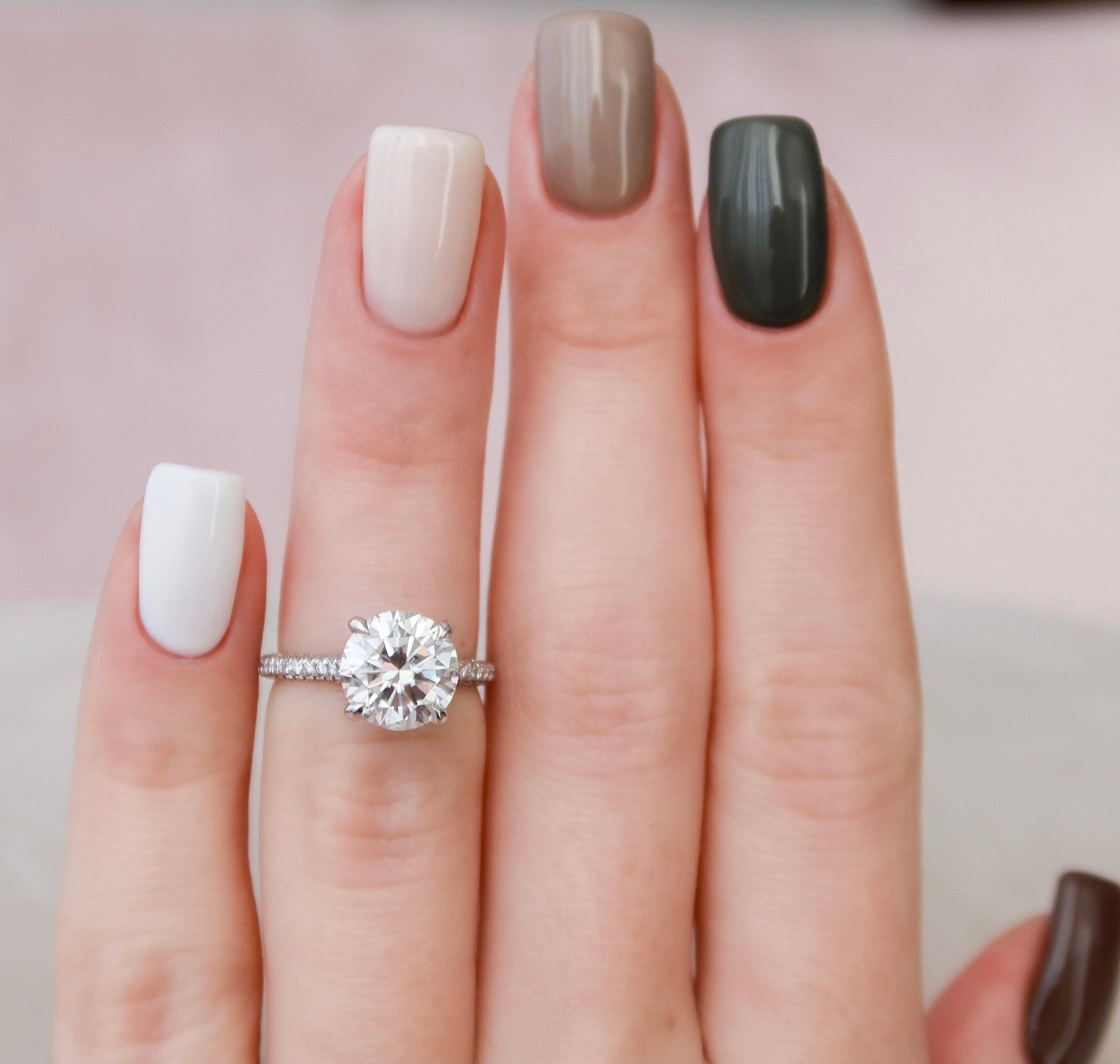2.5 CT Round Hidden Halo & Pave Moissanite Engagement Ring