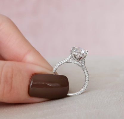 2.5 CT Round Hidden Halo & Pave Moissanite Engagement Ring