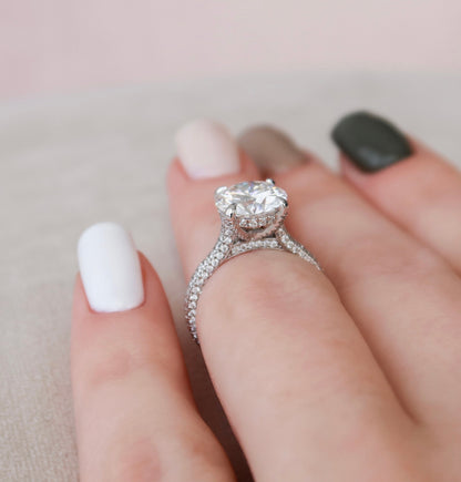 2.5 CT Round Hidden Halo & Pave Moissanite Engagement Ring
