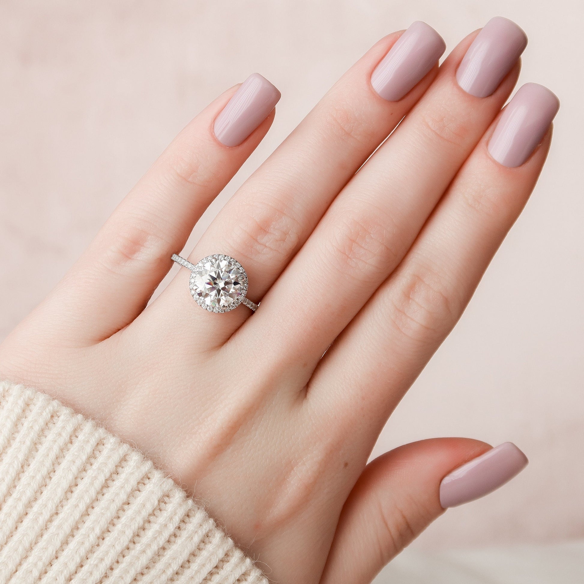 3 CT Round Halo & Pave Moissanite Engagement Ring