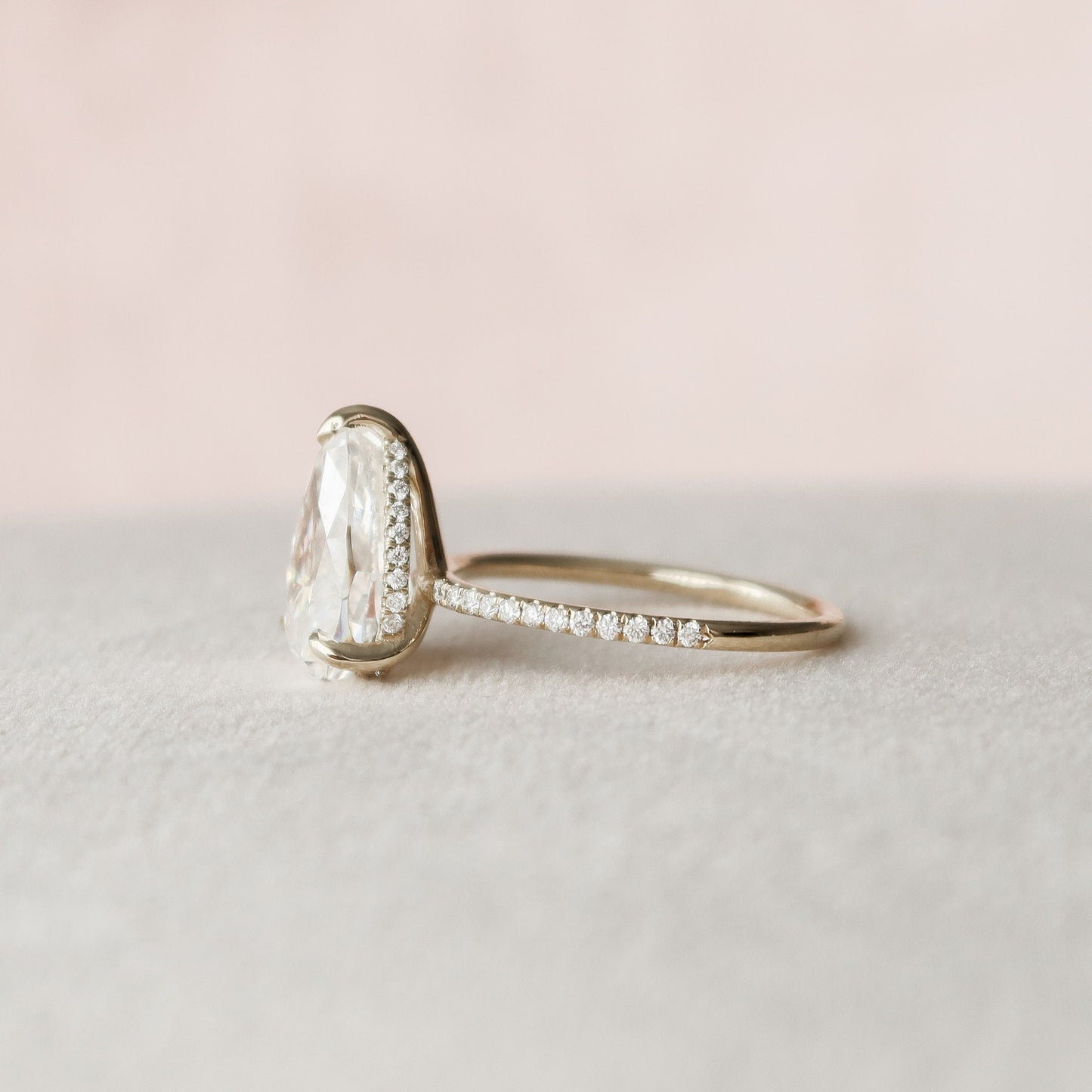 2.5 CT Pear Hidden Halo & Pave Moissanite Engagement Ring