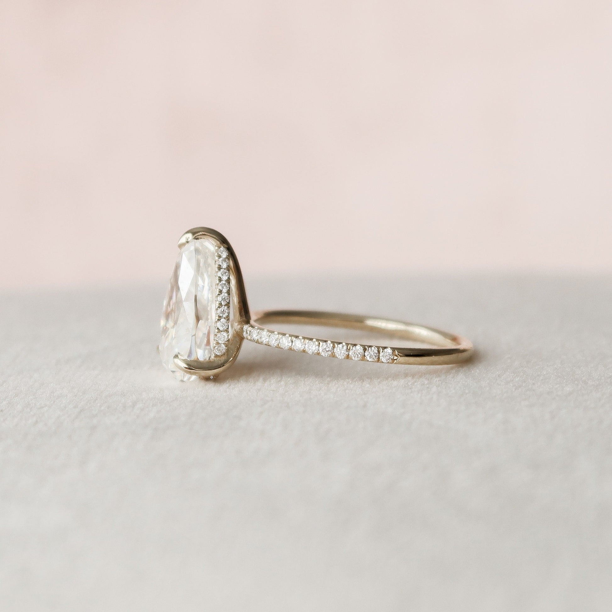 2.5 CT Pear Hidden Halo & Pave Moissanite Engagement Ring