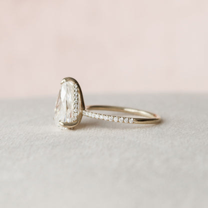 2.5 CT Pear Hidden Halo & Pave Moissanite Engagement Ring