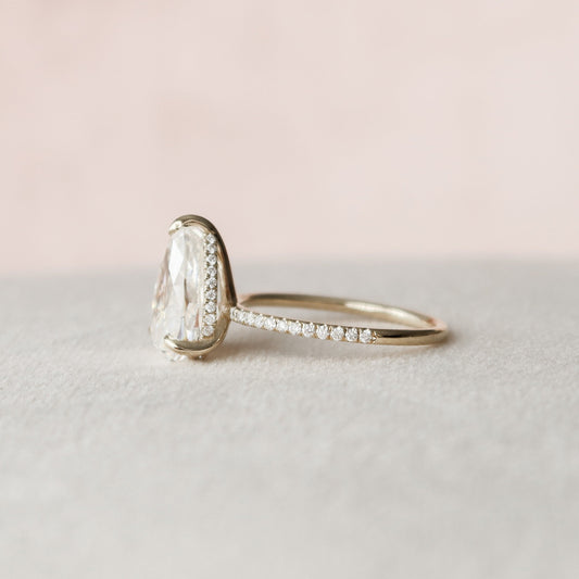 2.5 CT Pear Hidden Halo & Pave Moissanite Engagement Ring