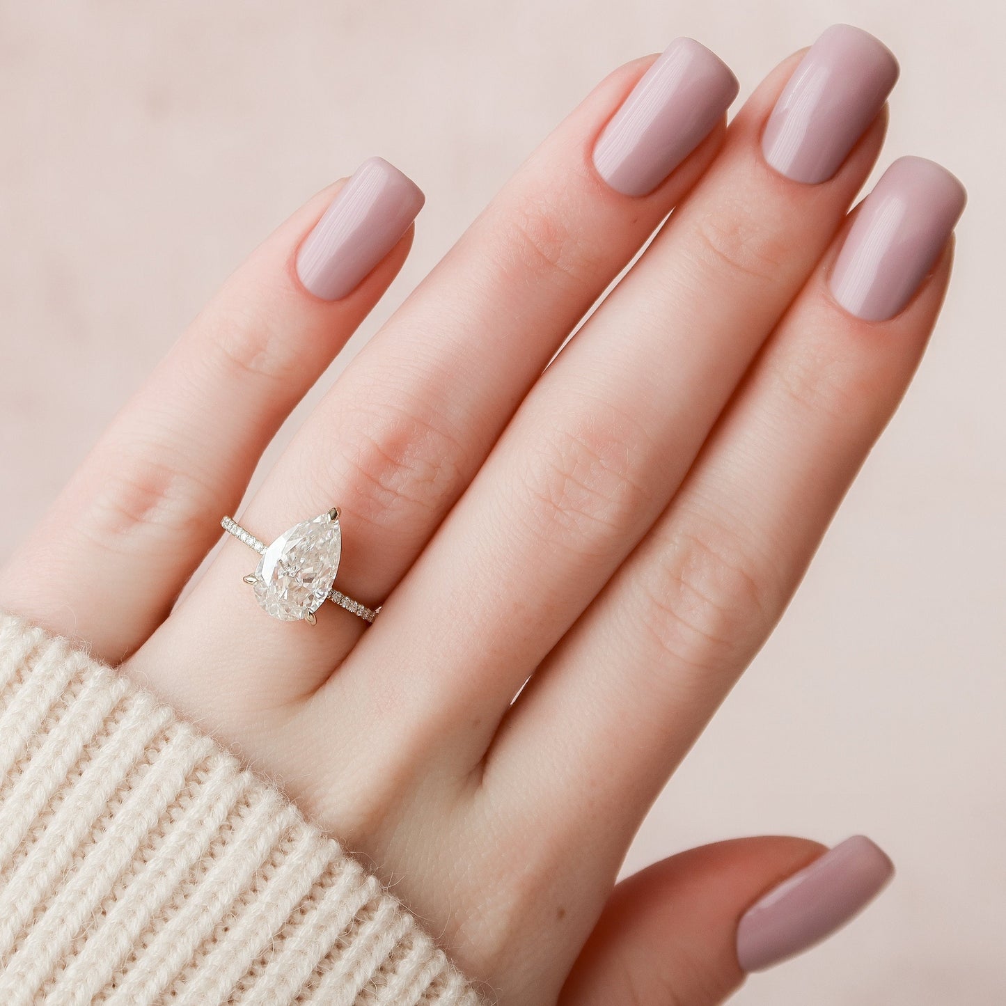 2.5 CT Pear Hidden Halo & Pave Moissanite Engagement Ring
