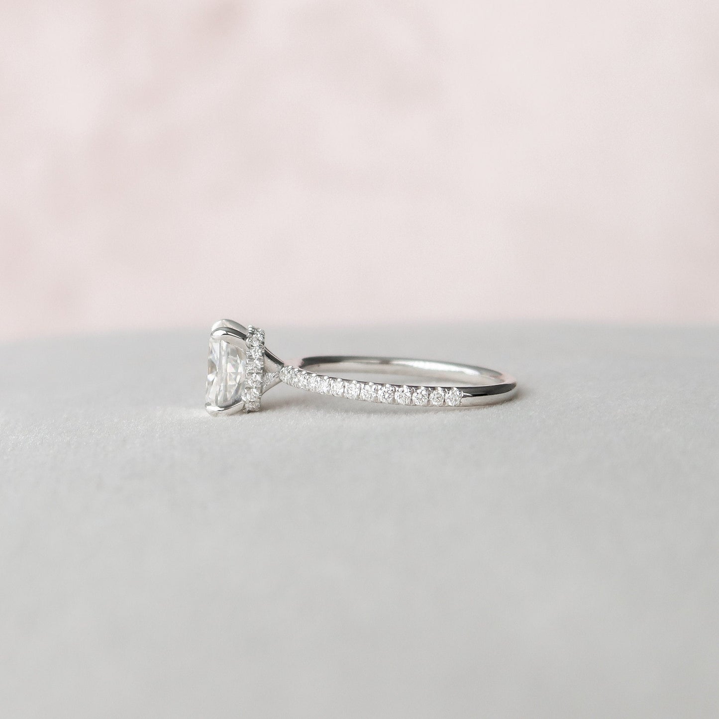 1.5 CT Elongated Cushion Hidden Halo & Pave Moissanite Engagement Ring