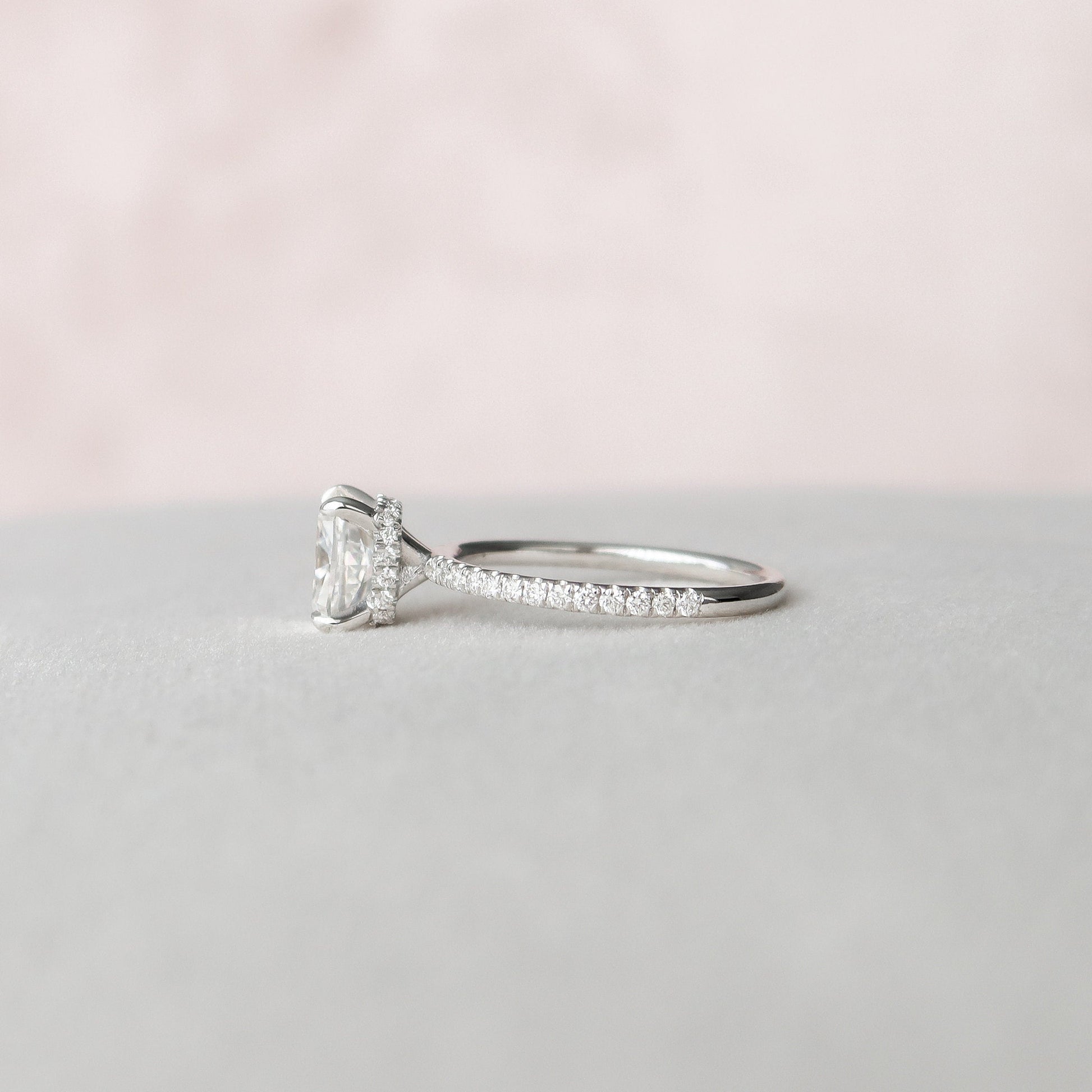 1.5 CT Elongated Cushion Hidden Halo & Pave Moissanite Engagement Ring