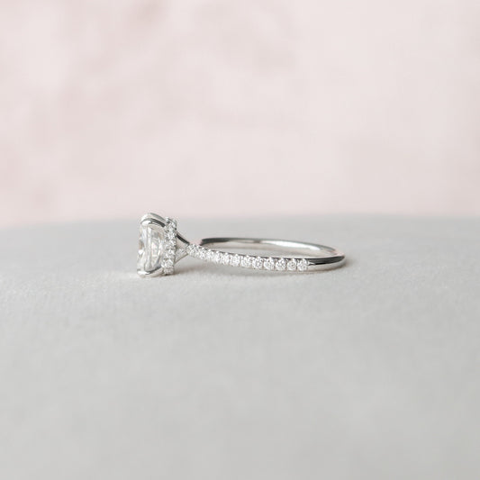 1.5 CT Elongated Cushion Hidden Halo & Pave Moissanite Engagement Ring
