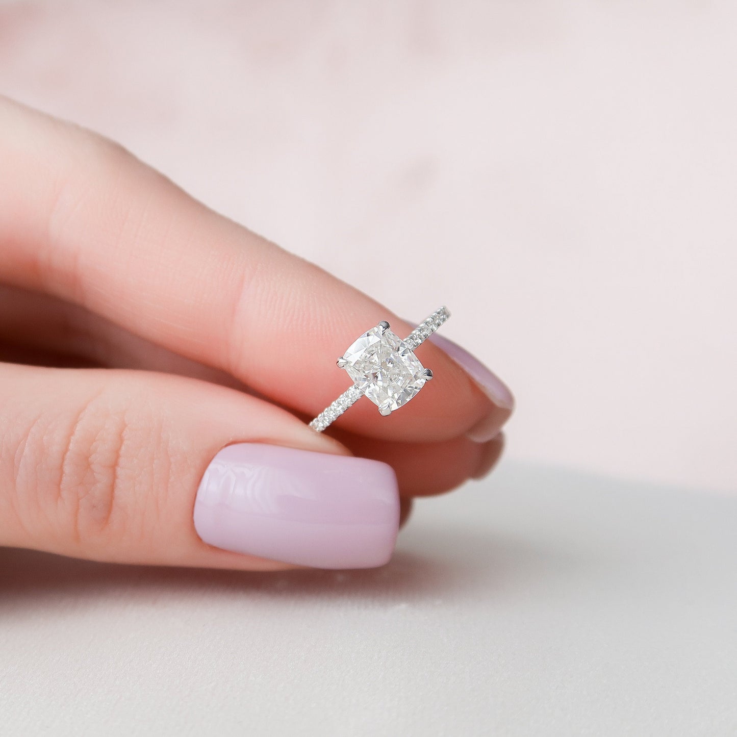 1.5 CT Elongated Cushion Hidden Halo & Pave Moissanite Engagement Ring