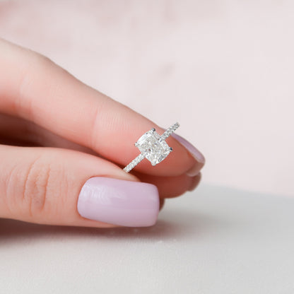 1.5 CT Elongated Cushion Hidden Halo & Pave Moissanite Engagement Ring