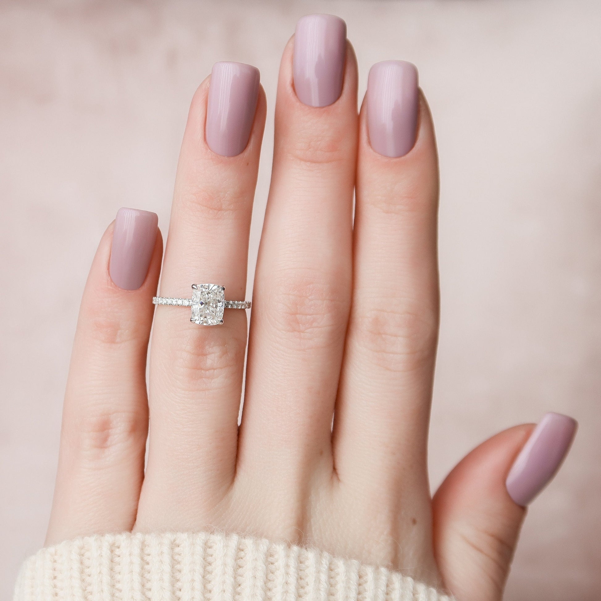 1.5 CT Elongated Cushion Hidden Halo & Pave Moissanite Engagement Ring