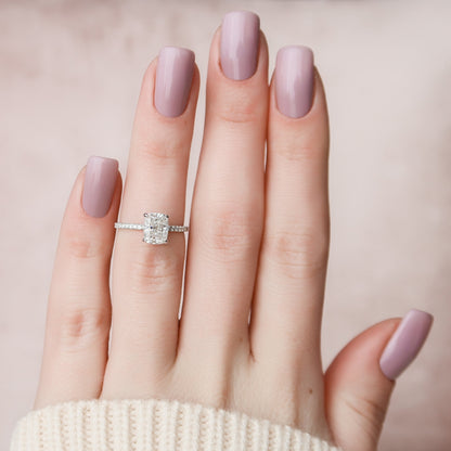 1.5 CT Elongated Cushion Hidden Halo & Pave Moissanite Engagement Ring