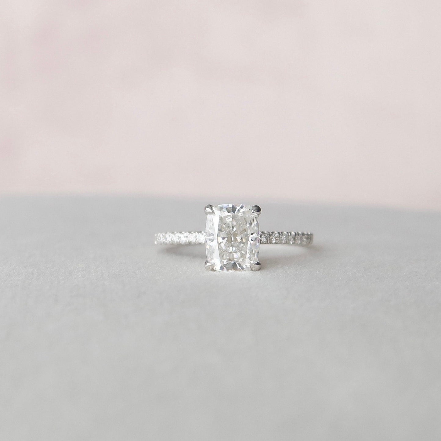 1.5 CT Elongated Cushion Hidden Halo & Pave Moissanite Engagement Ring