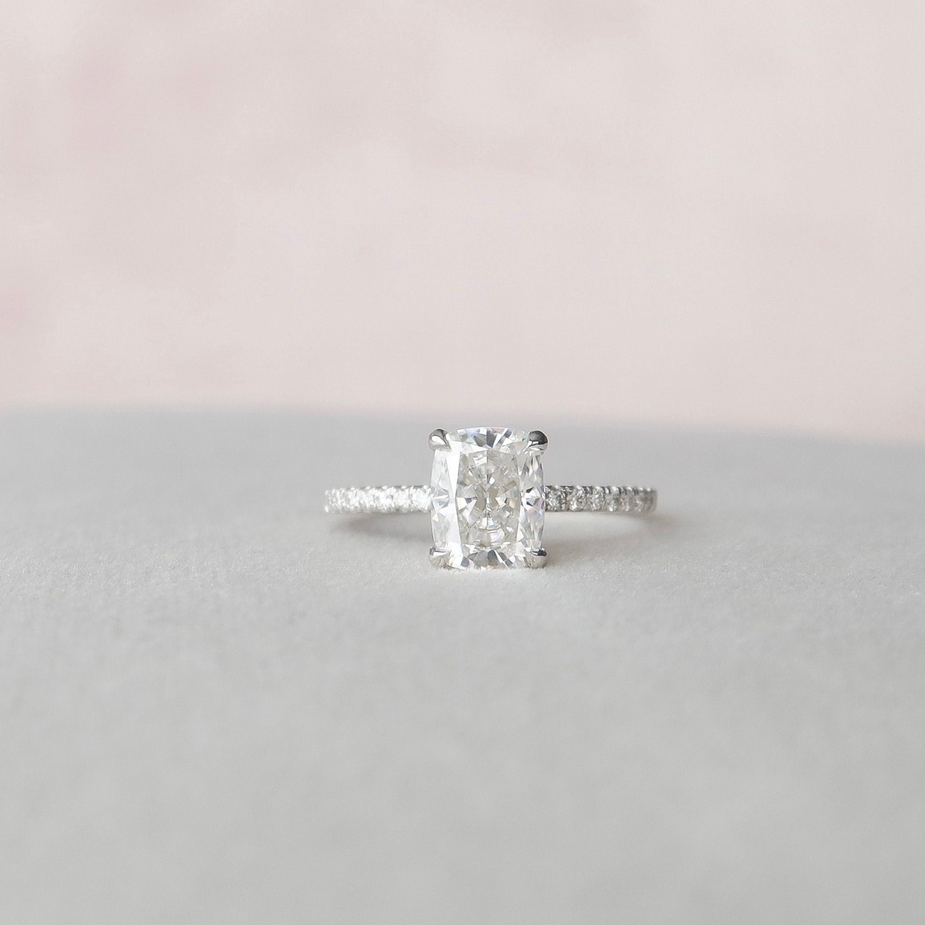 1.5 CT Elongated Cushion Hidden Halo & Pave Moissanite Engagement Ring