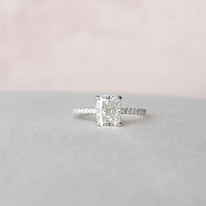 1.5 CT Elongated Cushion Hidden Halo & Pave Moissanite Engagement Ring