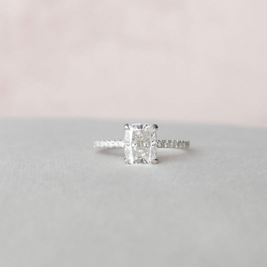 1.5 CT Elongated Cushion Hidden Halo & Pave Moissanite Engagement Ring