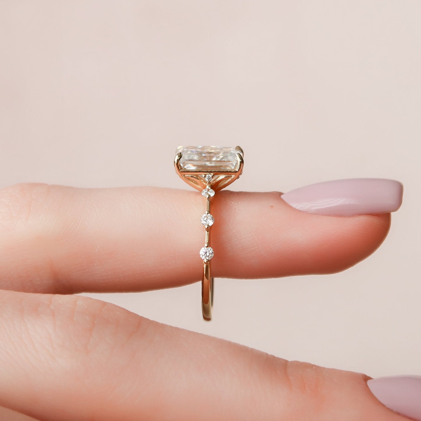 3.5 CT Radiant Dainty Pave Moissanite Engagement Ring
