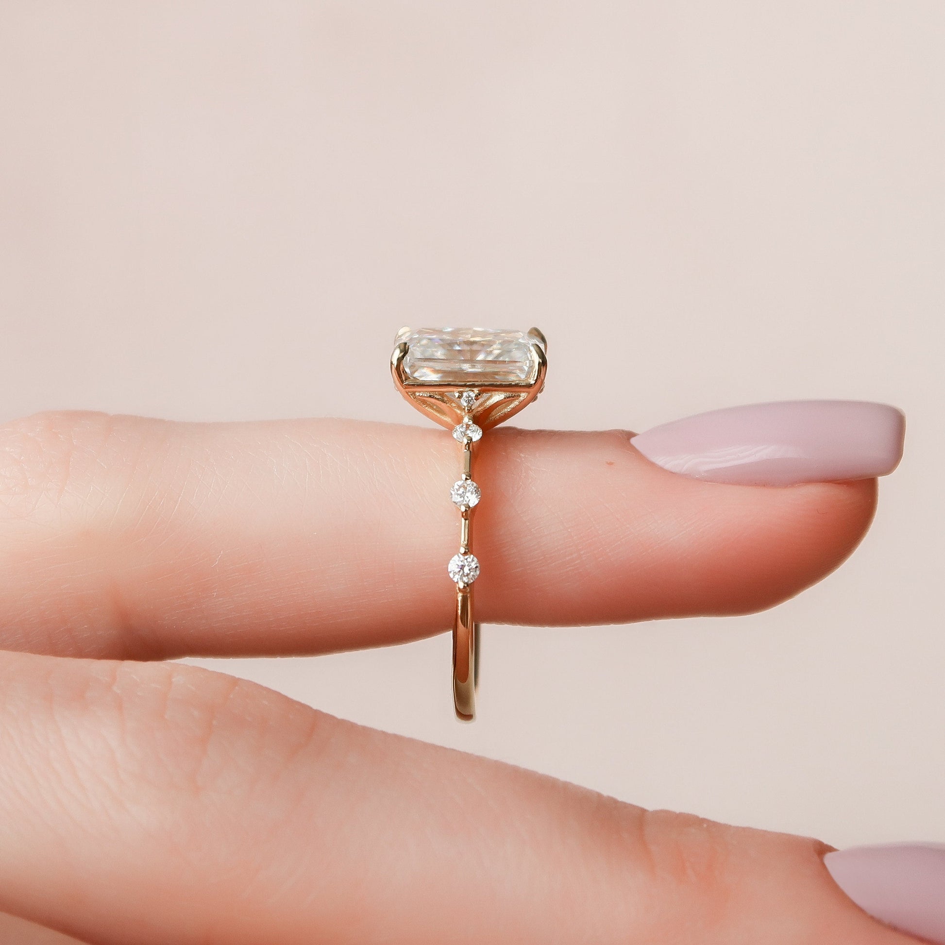 3.5 CT Radiant Dainty Pave Moissanite Engagement Ring