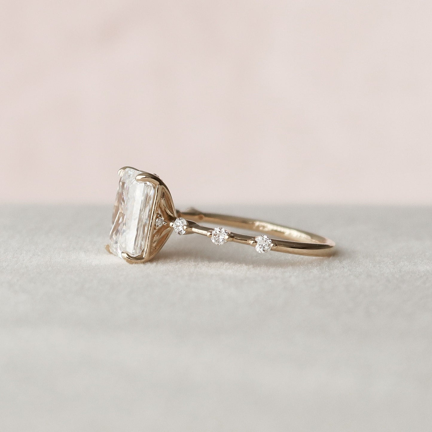 3.5 CT Radiant Dainty Pave Moissanite Engagement Ring
