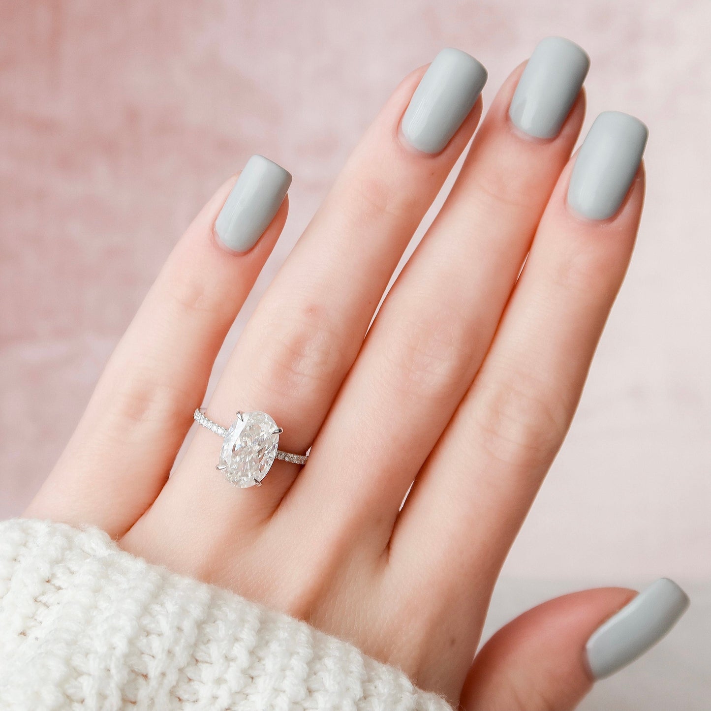 3.5 CT Oval Hidden Halo & Pave Moissanite Engagement Ring
